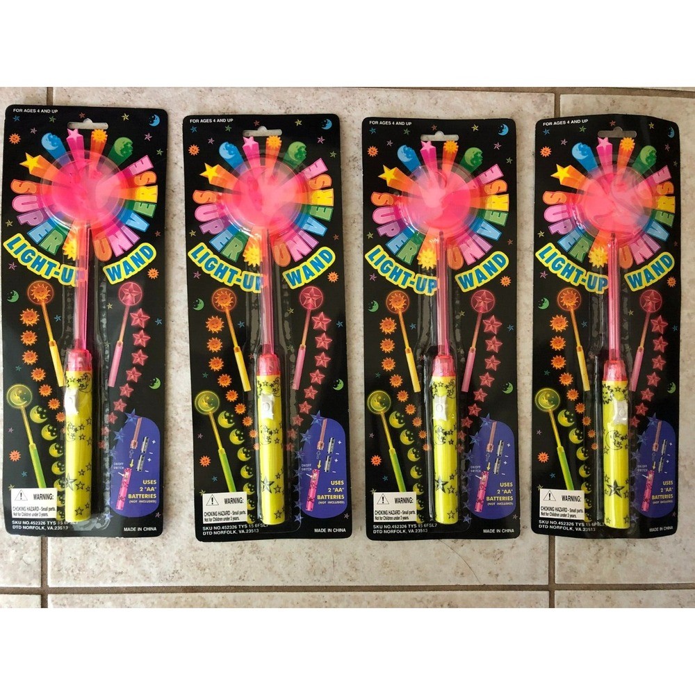 Lot of 4 Vintage Moon Light Up Wands New in Package Pink Yellow